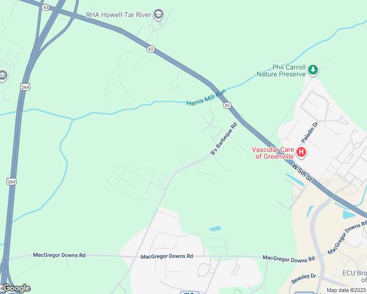 map of restaurants, bars, coffee shops, grocery stores, and more near 2900 West Hills Drive in Greenville