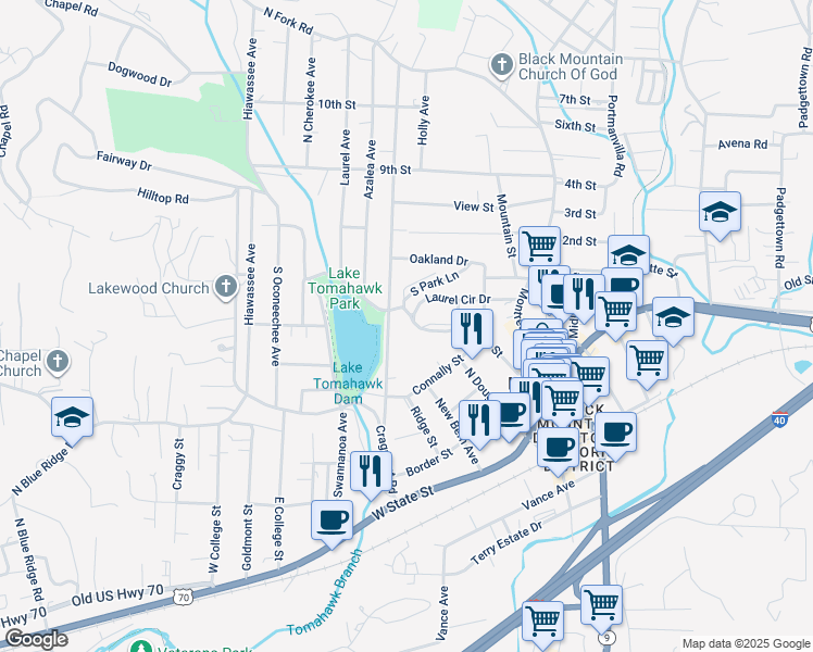 map of restaurants, bars, coffee shops, grocery stores, and more near 231 Laurel Circle Drive in Black Mountain