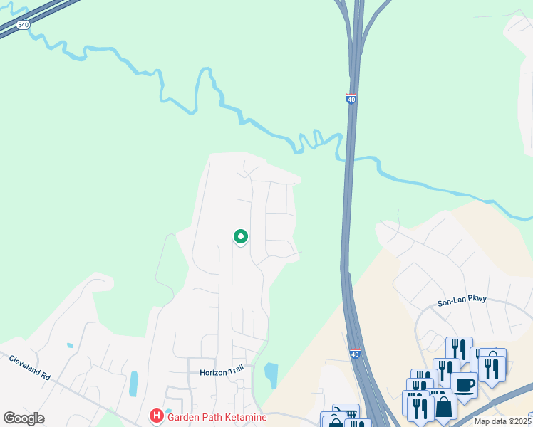 map of restaurants, bars, coffee shops, grocery stores, and more near Nutmeg Lane in Johnston County