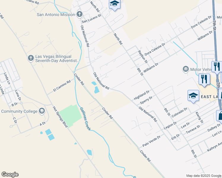 map of restaurants, bars, coffee shops, grocery stores, and more near Old National Road in Las Vegas