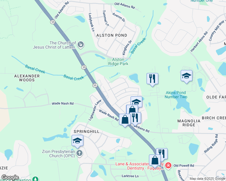 map of restaurants, bars, coffee shops, grocery stores, and more near 2360 Broad Street in Holly Springs