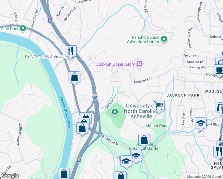 map of restaurants, bars, coffee shops, grocery stores, and more near 48 Relic Lane in Woodfin