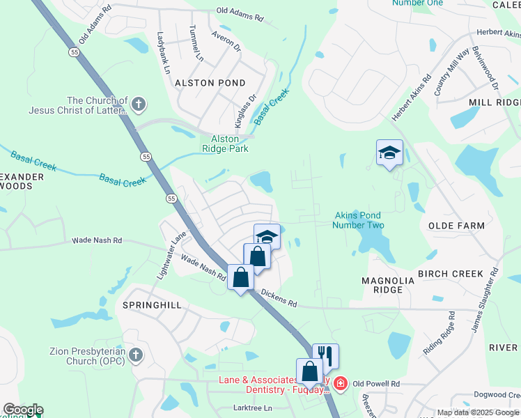 map of restaurants, bars, coffee shops, grocery stores, and more near 641 Andrade Dr in Fuquay-Varina