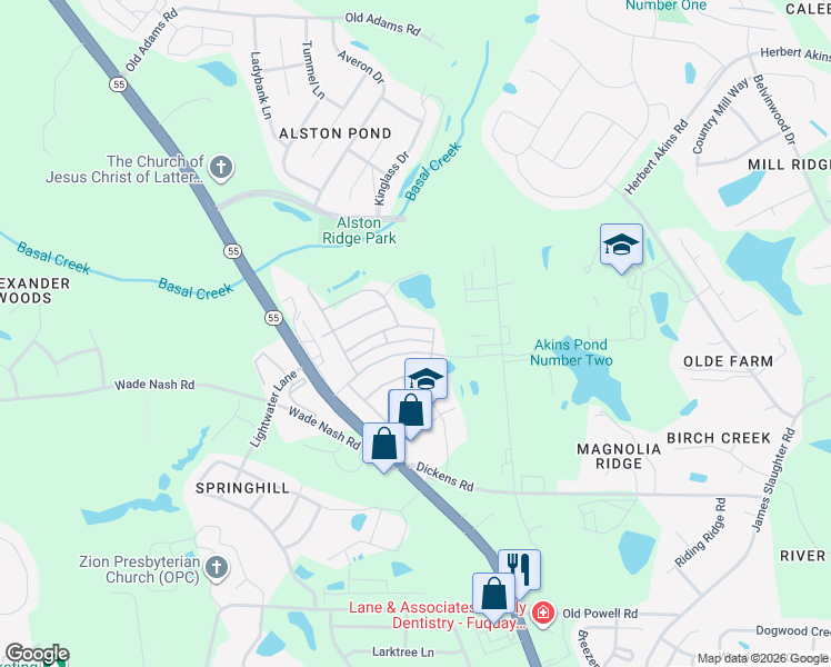 map of restaurants, bars, coffee shops, grocery stores, and more near 641 Andrade Dr in Fuquay-Varina