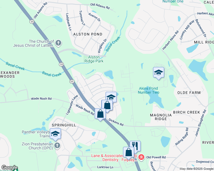 map of restaurants, bars, coffee shops, grocery stores, and more near 645 Andrade Dr in Fuquay-Varina