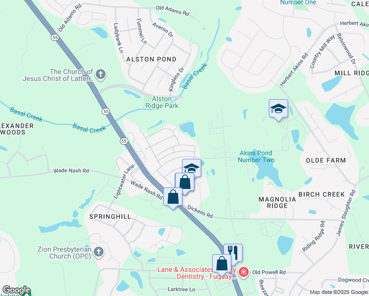 map of restaurants, bars, coffee shops, grocery stores, and more near 645 Andrade Dr in Fuquay-Varina