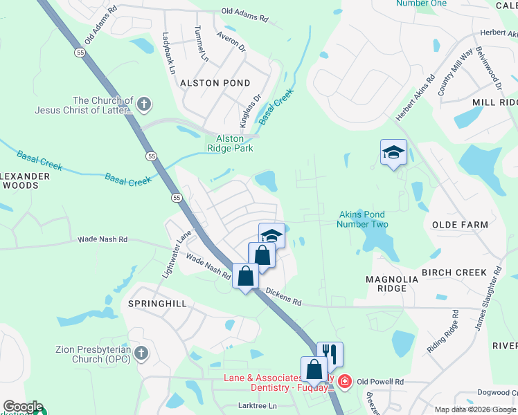 map of restaurants, bars, coffee shops, grocery stores, and more near 649 Andrade Dr in Fuquay-Varina