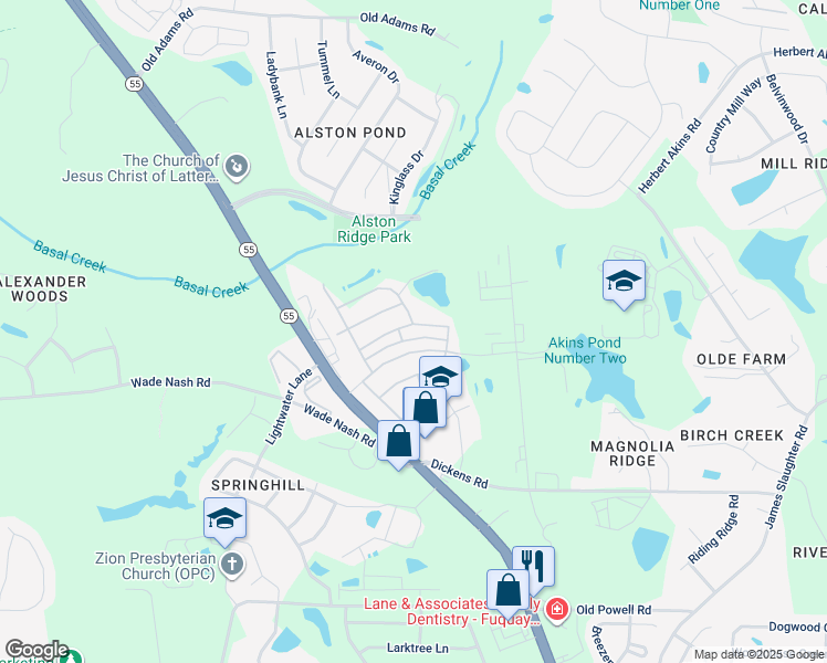 map of restaurants, bars, coffee shops, grocery stores, and more near 508 Schnapps Lane in Holly Springs