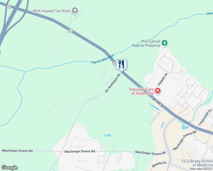 map of restaurants, bars, coffee shops, grocery stores, and more near 2905 Cedar Creek Road in Greenville