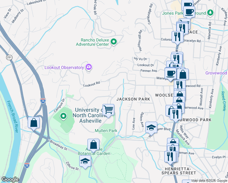 map of restaurants, bars, coffee shops, grocery stores, and more near 4 Hyannis Drive in Asheville