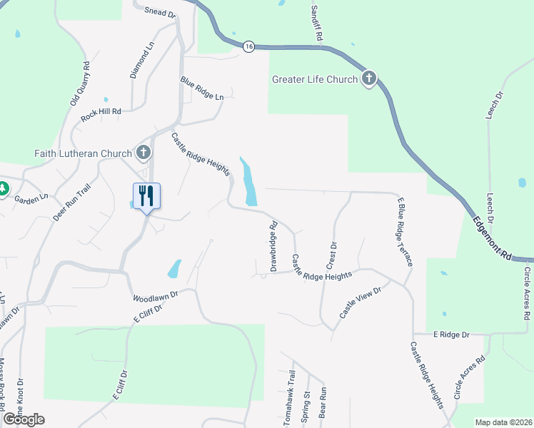 map of restaurants, bars, coffee shops, grocery stores, and more near 196 East Blue Ridge Terrace in Fairfield Bay