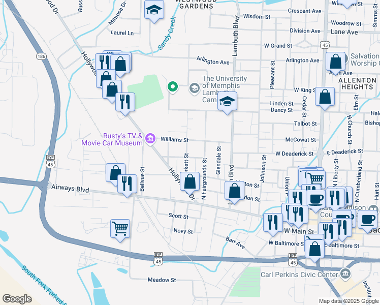 map of restaurants, bars, coffee shops, grocery stores, and more near 166 Williams Street in Jackson