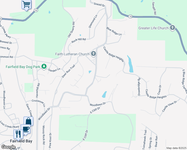 map of restaurants, bars, coffee shops, grocery stores, and more near 332 Snead Drive in Fairfield Bay
