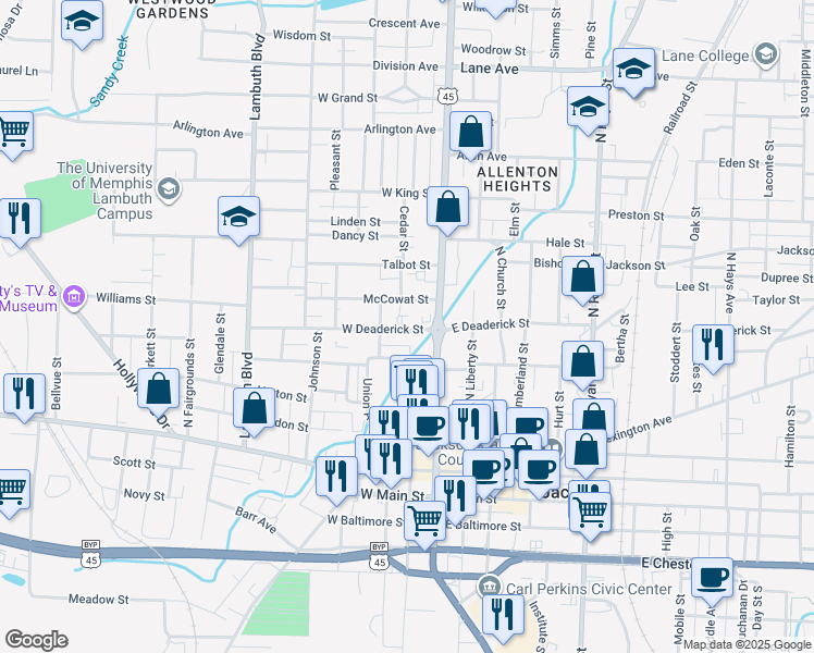 map of restaurants, bars, coffee shops, grocery stores, and more near 138 McCowat Street in Jackson