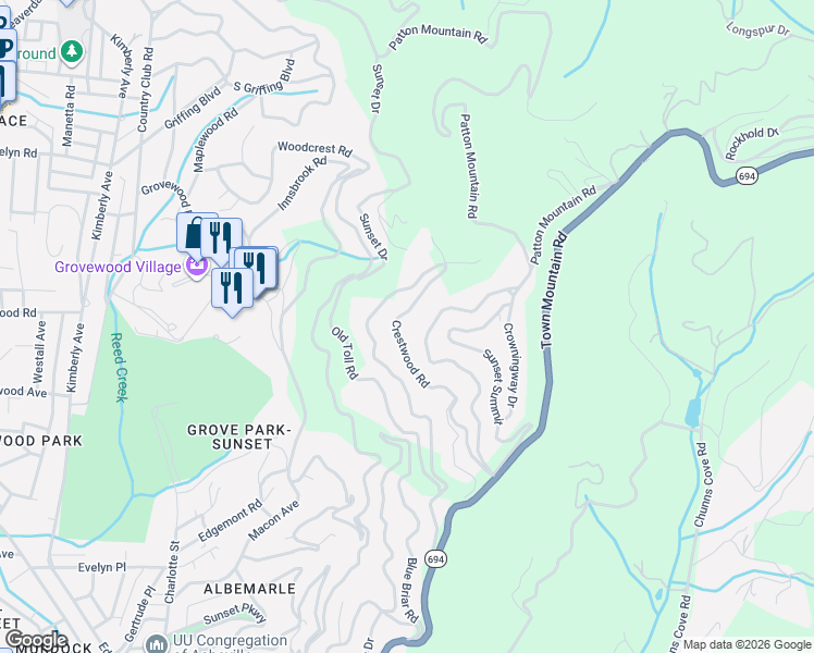 map of restaurants, bars, coffee shops, grocery stores, and more near 72 Crestwood Road in Asheville