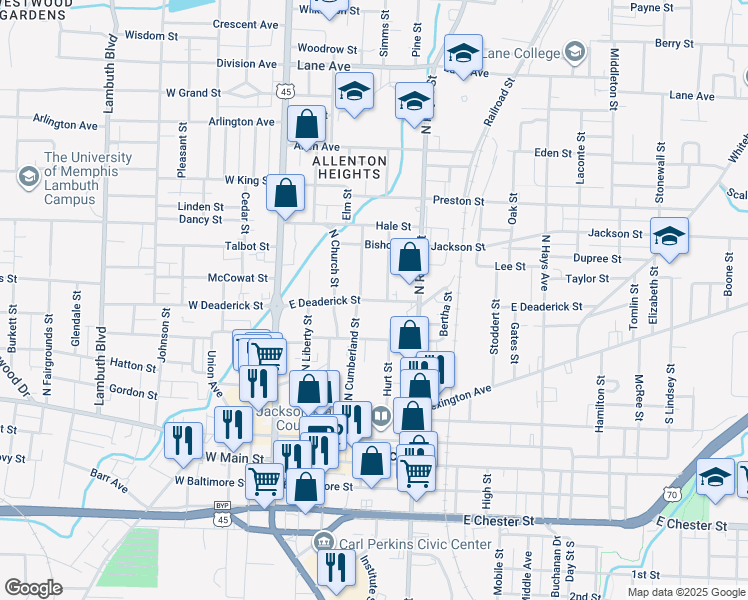 map of restaurants, bars, coffee shops, grocery stores, and more near 119 Prince Edward Street in Jackson