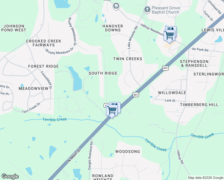 map of restaurants, bars, coffee shops, grocery stores, and more near 2516 Pleasant Road in Fuquay-Varina