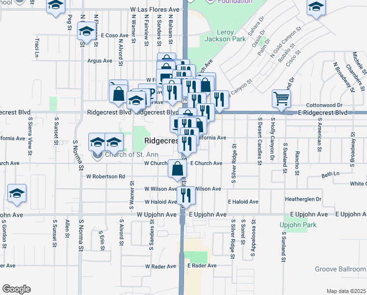 map of restaurants, bars, coffee shops, grocery stores, and more near in Ridgecrest