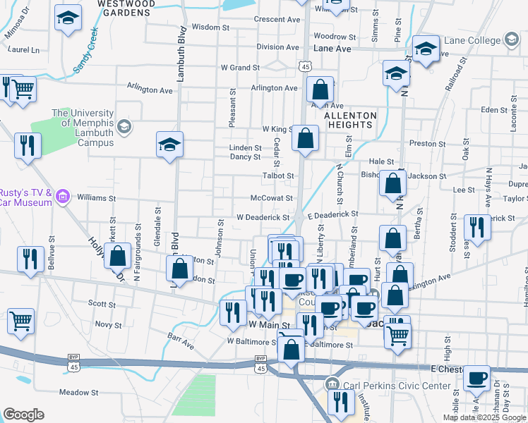 map of restaurants, bars, coffee shops, grocery stores, and more near 138 McCowat Street in Jackson
