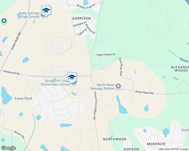 map of restaurants, bars, coffee shops, grocery stores, and more near 5512 Quiet Glen Drive in Holly Springs