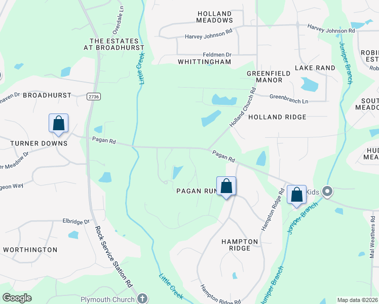 map of restaurants, bars, coffee shops, grocery stores, and more near 1820 Pagan Road in Raleigh