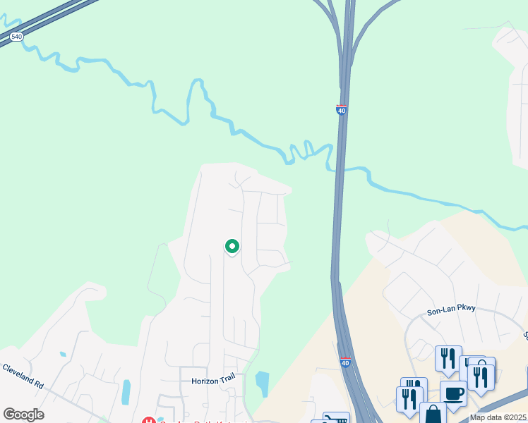 map of restaurants, bars, coffee shops, grocery stores, and more near 218 Nutmeg Lane in Garner