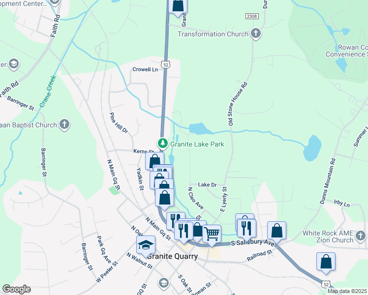 map of restaurants, bars, coffee shops, grocery stores, and more near 405 North Cleo Avenue in Granite Quarry