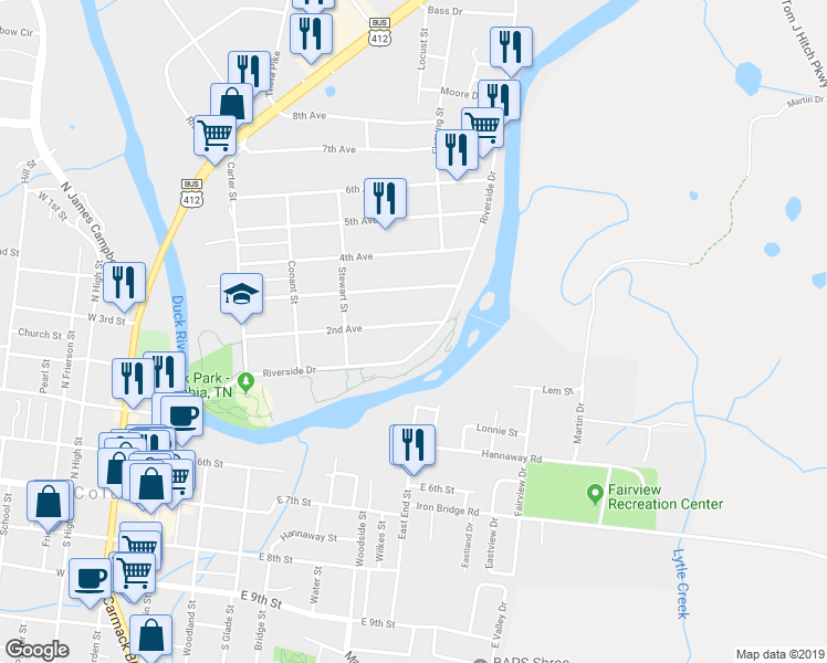 map of restaurants, bars, coffee shops, grocery stores, and more near 408 2nd Avenue in Columbia