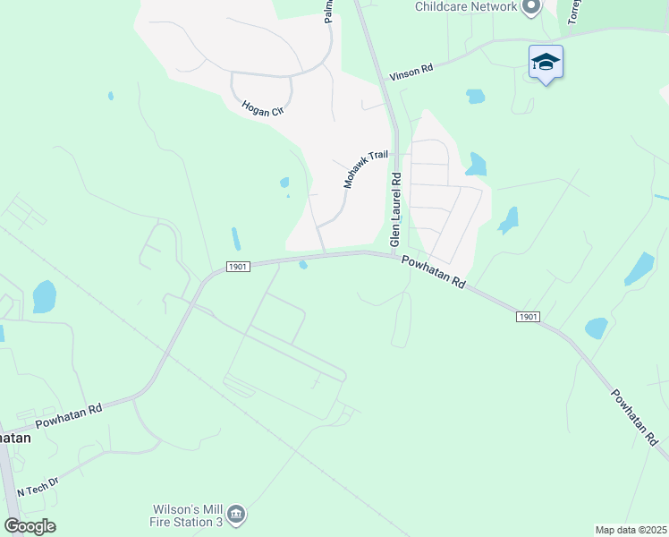 map of restaurants, bars, coffee shops, grocery stores, and more near 3187 Powhatan Road in Clayton