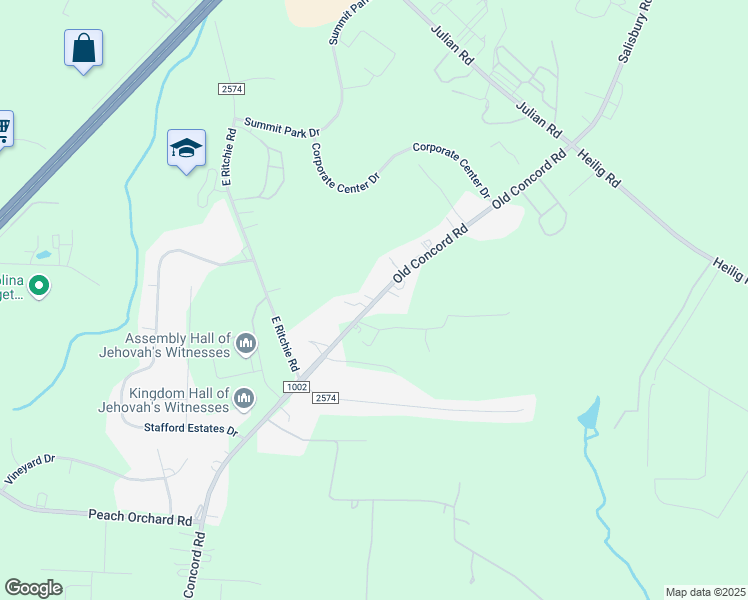 map of restaurants, bars, coffee shops, grocery stores, and more near 3107 Old Concord Road in Salisbury
