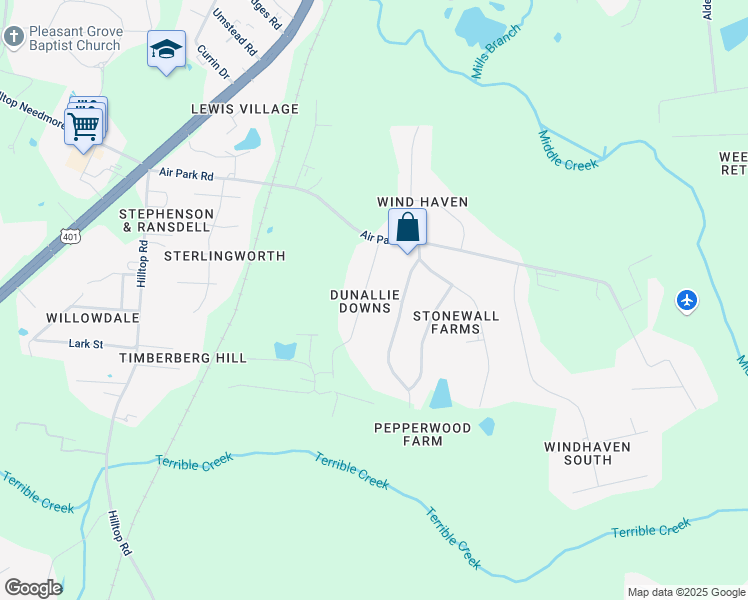 map of restaurants, bars, coffee shops, grocery stores, and more near 5521 Dunallie Drive in Fuquay Varina