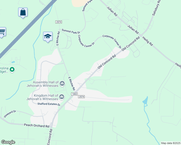 map of restaurants, bars, coffee shops, grocery stores, and more near 3107 Old Concord Road in Salisbury