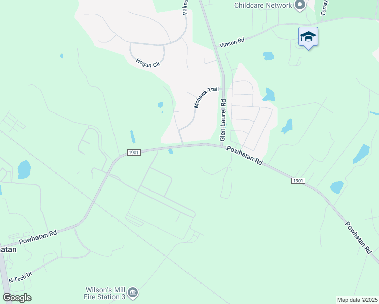 map of restaurants, bars, coffee shops, grocery stores, and more near 3187 Powhatan Road in Clayton