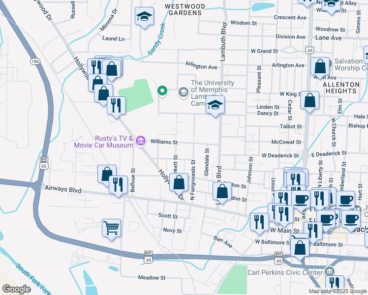 map of restaurants, bars, coffee shops, grocery stores, and more near 166 Williams Street in Jackson