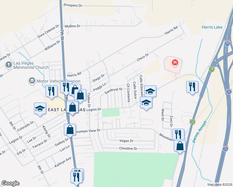 map of restaurants, bars, coffee shops, grocery stores, and more near 2421 Calle Alegre in Las Vegas
