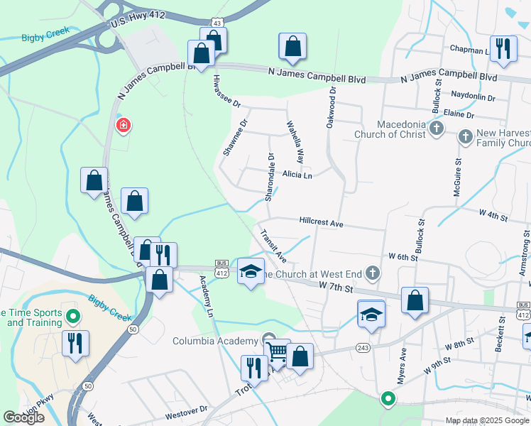 map of restaurants, bars, coffee shops, grocery stores, and more near 517 Sharondale Drive in Columbia