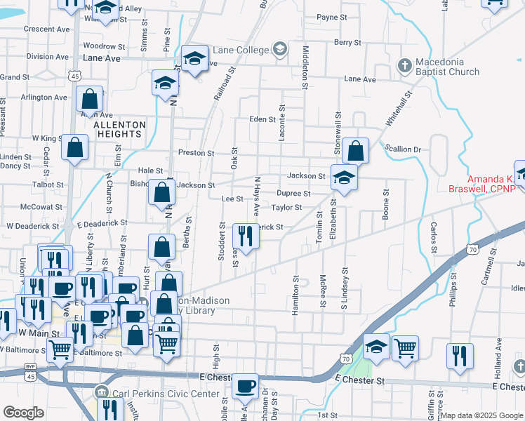 map of restaurants, bars, coffee shops, grocery stores, and more near 524 North Hays Avenue in Jackson