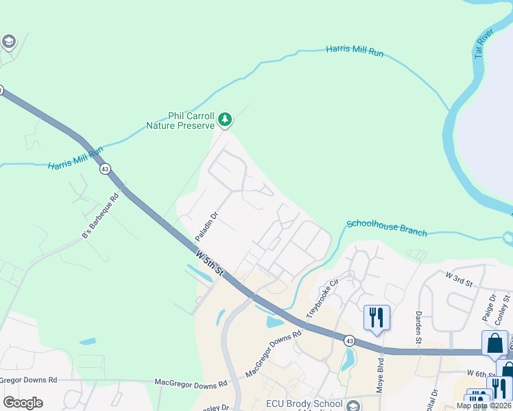 map of restaurants, bars, coffee shops, grocery stores, and more near 2508 Bluff View Court in Greenville