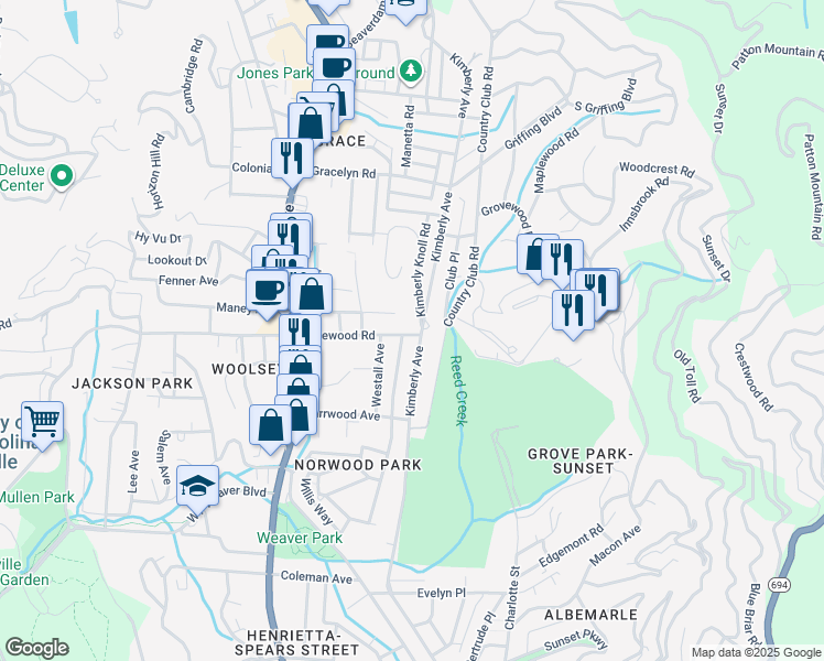 map of restaurants, bars, coffee shops, grocery stores, and more near 240 Kimberly Avenue in Asheville