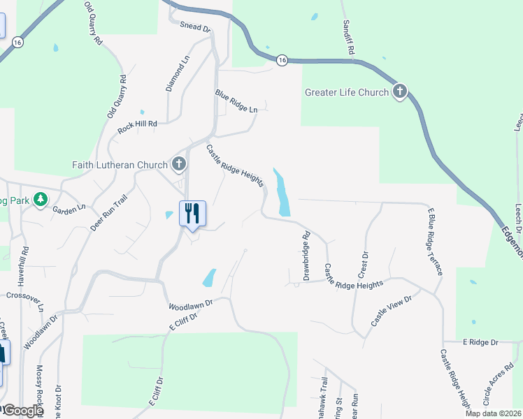 map of restaurants, bars, coffee shops, grocery stores, and more near 130 Castle Ridge Heights in Fairfield Bay