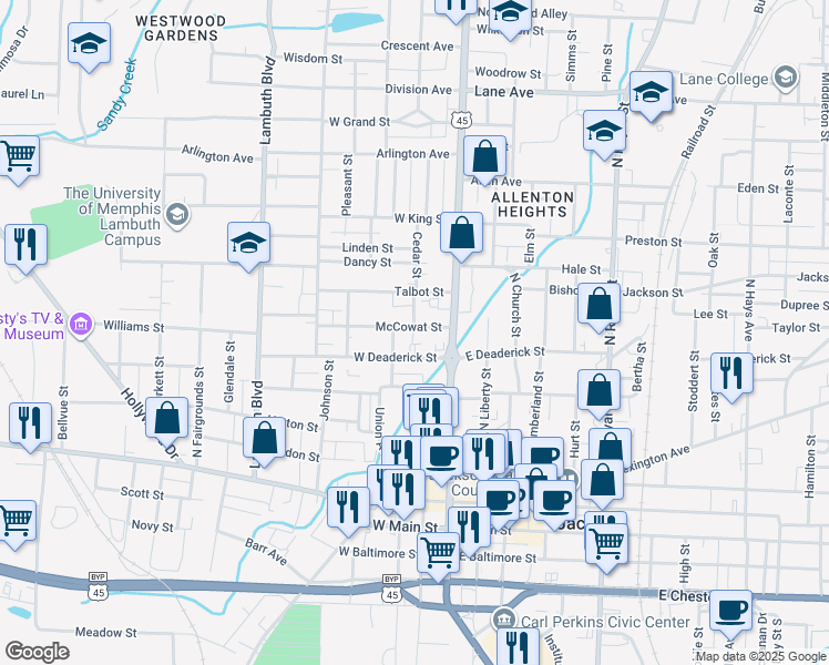 map of restaurants, bars, coffee shops, grocery stores, and more near 138 McCowat Street in Jackson