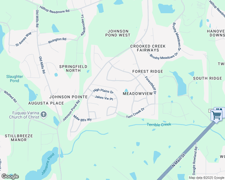 map of restaurants, bars, coffee shops, grocery stores, and more near 2917 High Plains Drive in Fuquay-Varina