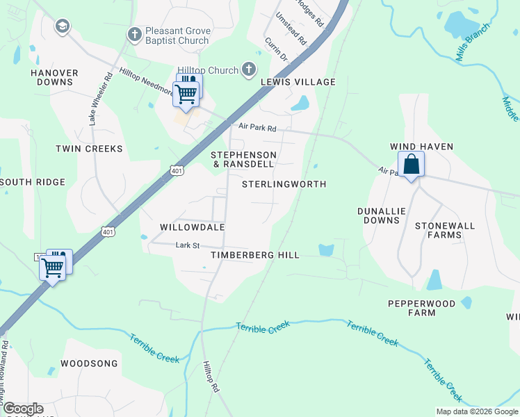 map of restaurants, bars, coffee shops, grocery stores, and more near 2121 Colorwood Court in Fuquay-Varina