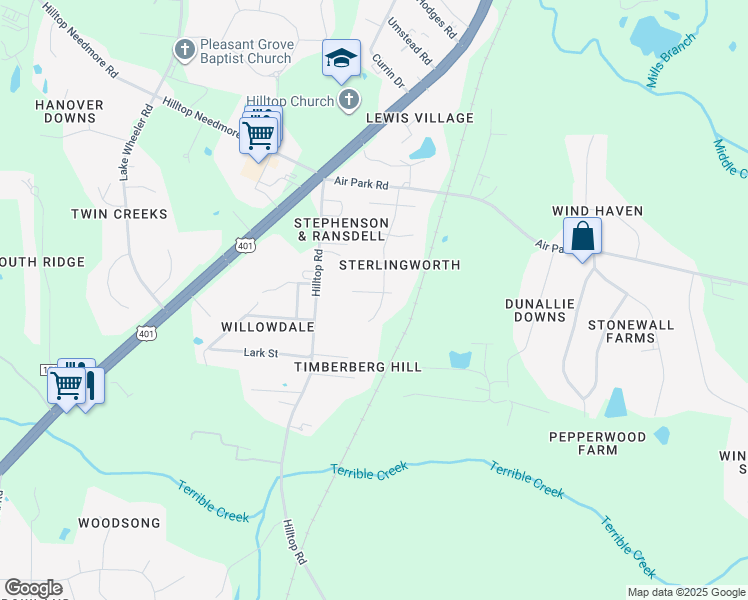 map of restaurants, bars, coffee shops, grocery stores, and more near 2117 Colorwood Court in Fuquay Varina