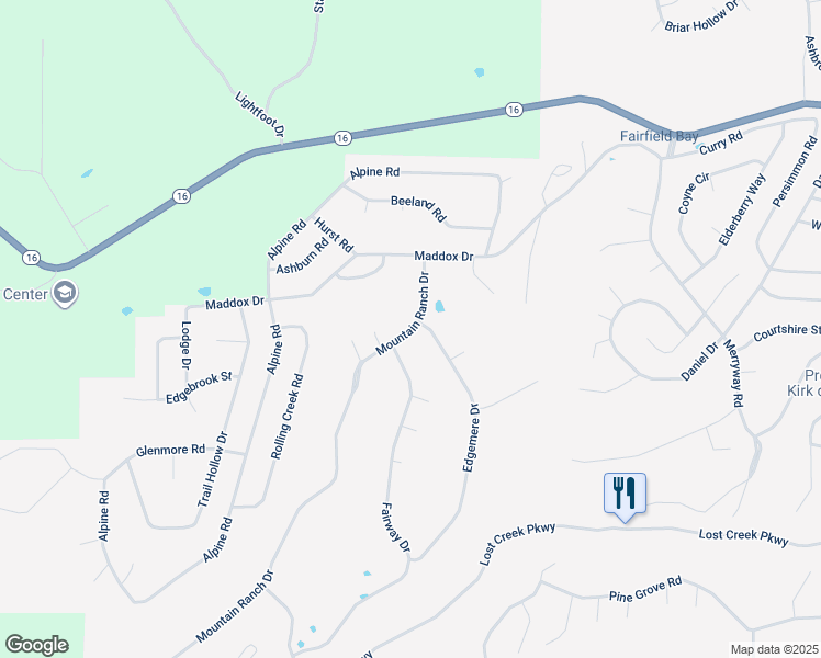 map of restaurants, bars, coffee shops, grocery stores, and more near 126 Mountain Ranch Drive in Fairfield Bay