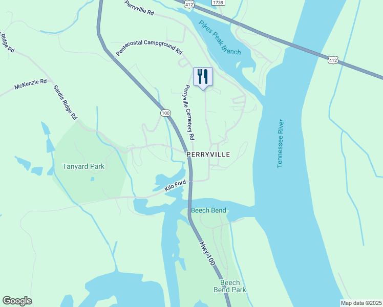 map of restaurants, bars, coffee shops, grocery stores, and more near 3010 Sardis Ridge Road in Parsons