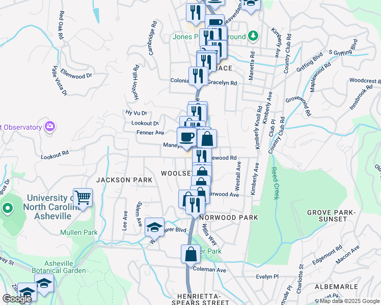 map of restaurants, bars, coffee shops, grocery stores, and more near 139 Edgewood Road in Asheville