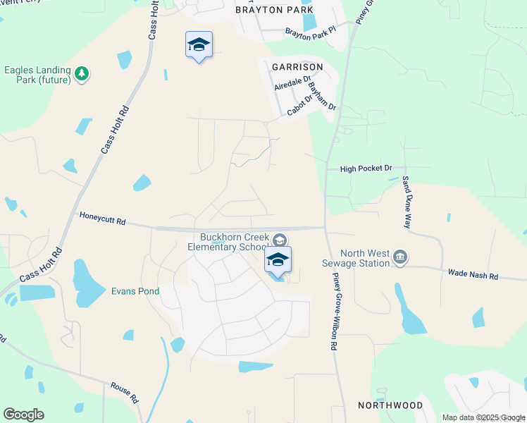 map of restaurants, bars, coffee shops, grocery stores, and more near 308 Kephart Way in Holly Springs