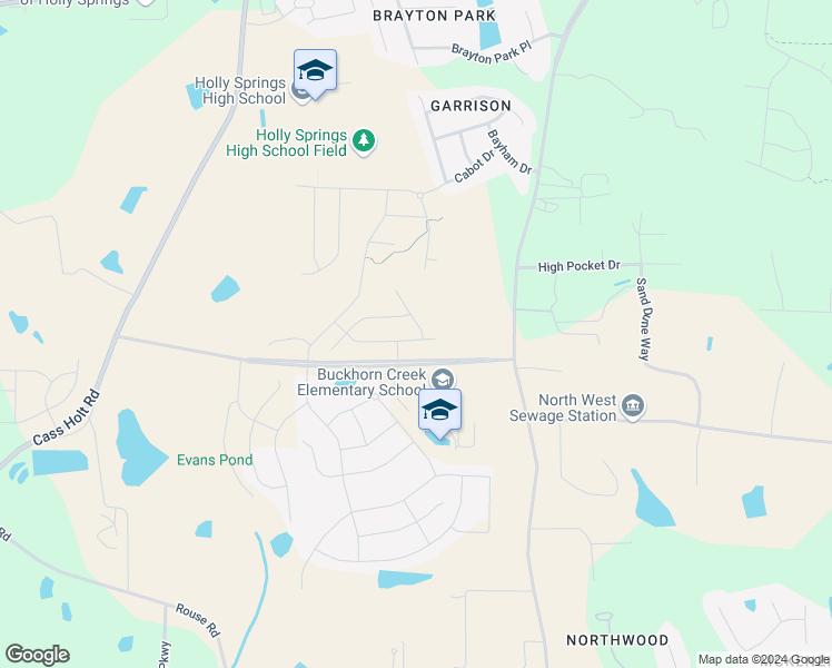 map of restaurants, bars, coffee shops, grocery stores, and more near 308 Kephart Way in Holly Springs