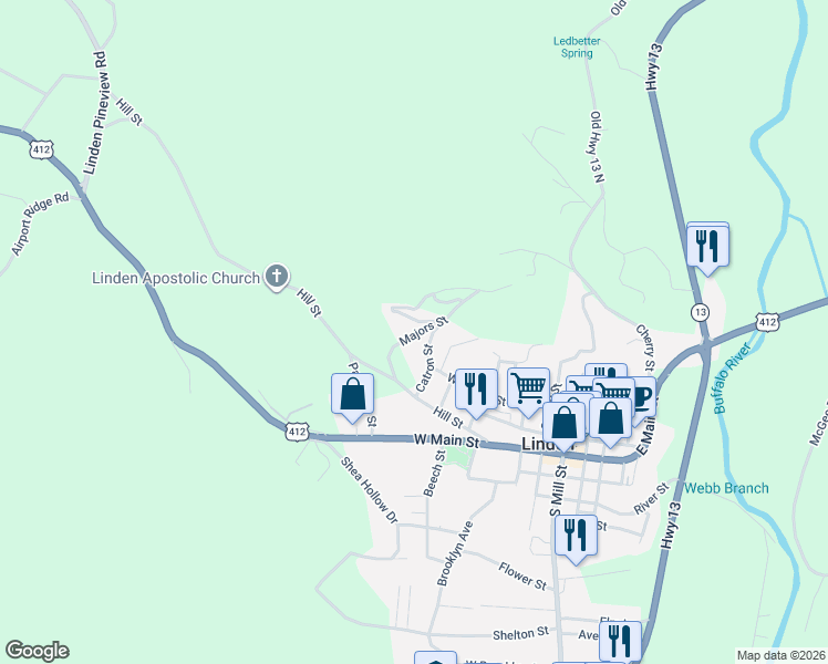 map of restaurants, bars, coffee shops, grocery stores, and more near 145 Majors Street in Linden